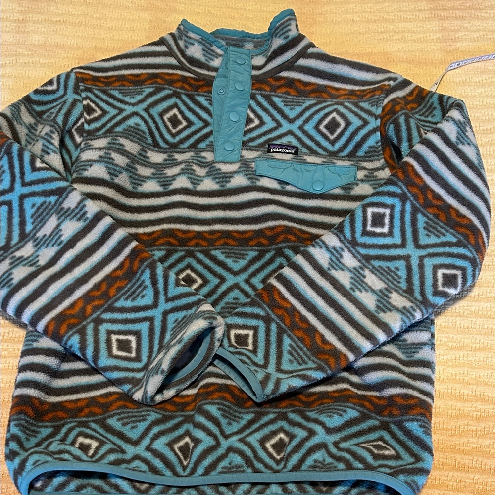 Patagonia Blue and Brown Patterned Fleece